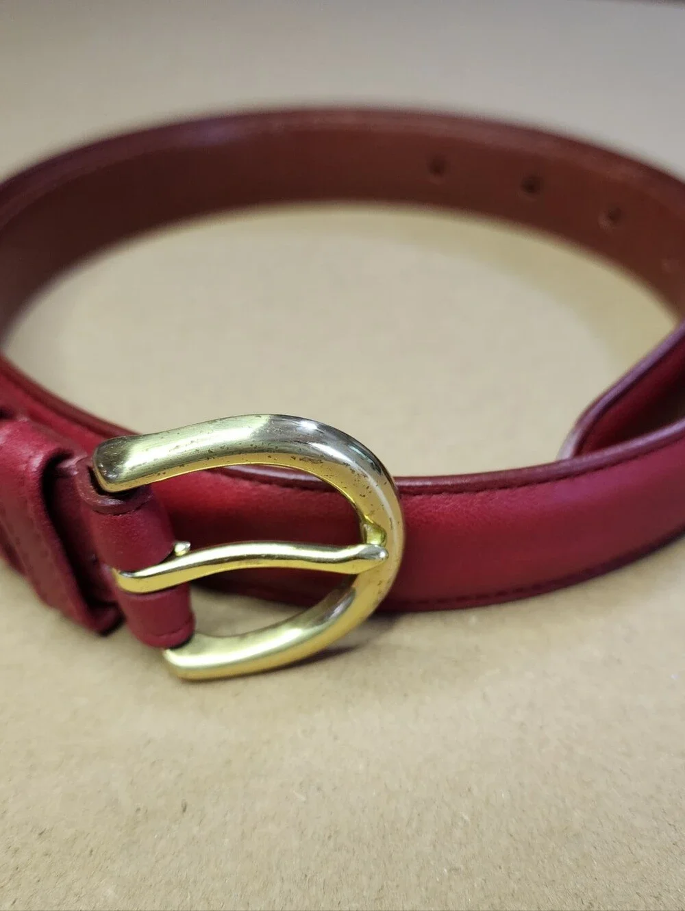 Vintage Coach Belt Red 8400 Tanned Cowhide Solid Brass Buckle Sz. Med. 1